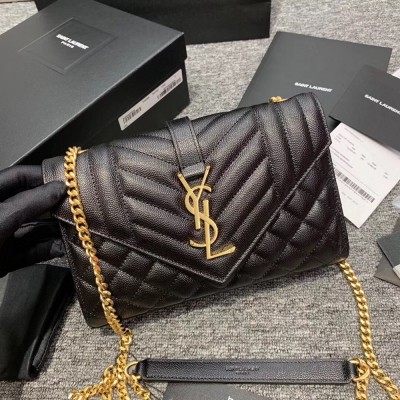 Saint Laurent Small Envelope Bag In Black Grained Leather YSLBS81119