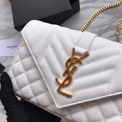 Saint Laurent Small Envelope Bag In White Grained Leather YSLBS81121