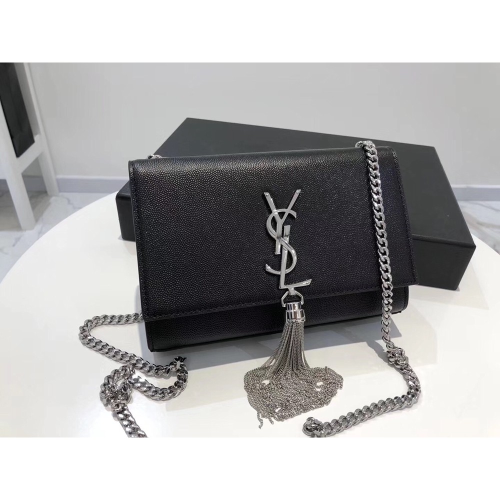 Saint Laurent Small Kate Tassel Bag In Black Grained Leather YSLBS81149