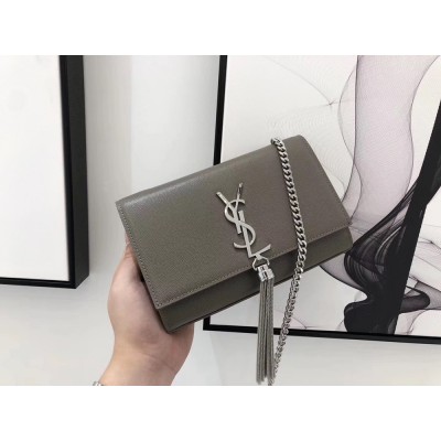 Saint Laurent Small Kate Tassel Bag In Grey Grained Leather YSLBS81150