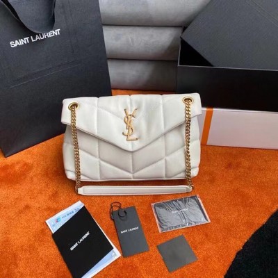 Saint Laurent Small Loulou Puffer Bag In White Lambskin YSLBS81201