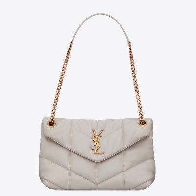 Saint Laurent Small Loulou Puffer Bag In White Lambskin YSLBS81201