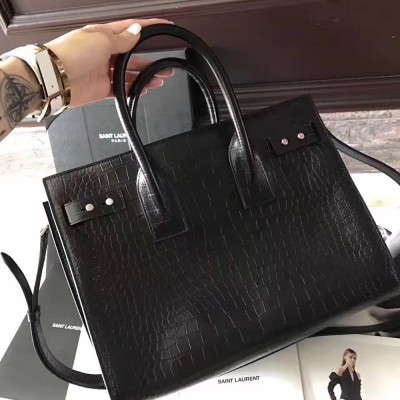 Saint Laurent Small Sac de Jour Souple Bag In Black Crocodile Leather YSLBS81264