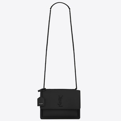 Saint Laurent Sunset Medium All Black Leather Bag YSLBS81347