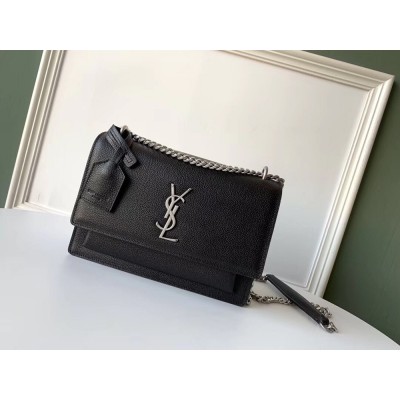 Saint Laurent Sunset Medium Bag In Black Grained Leather YSLBS81350