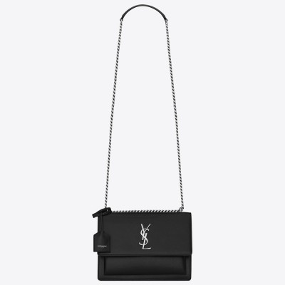 Saint Laurent Sunset Medium Bag In Black Grained Leather YSLBS81350