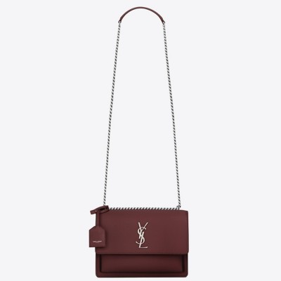 Saint Laurent Sunset Medium Bag In Bordeaux Grained Leather YSLBS81353