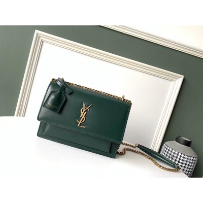 Saint Laurent Sunset Medium Bag In Green Calfskin YSLBS81355