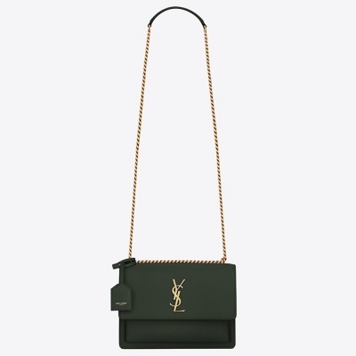 Saint Laurent Sunset Medium Bag In Green Calfskin YSLBS81355