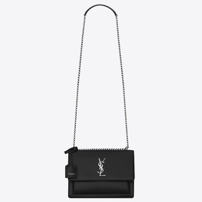 Saint Laurent Sunset Medium Bag In Noir Calfskin YSLBS81358