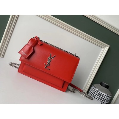 Saint Laurent Sunset Medium Bag In Red Calfskin YSLBS81360