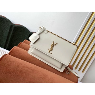 Saint Laurent Sunset Medium Bag In White Calfskin YSLBS81362