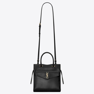 Saint Laurent Uptown Small Tote In Black Smooth Leather YSLBS81414