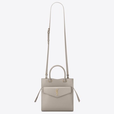 Saint Laurent Uptown Small Tote In Blanc Smooth Leather YSLBS81415