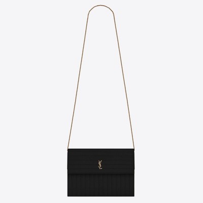 Saint Laurent Victoire Chain Bag In Black Crinkled Leather YSLBS81096