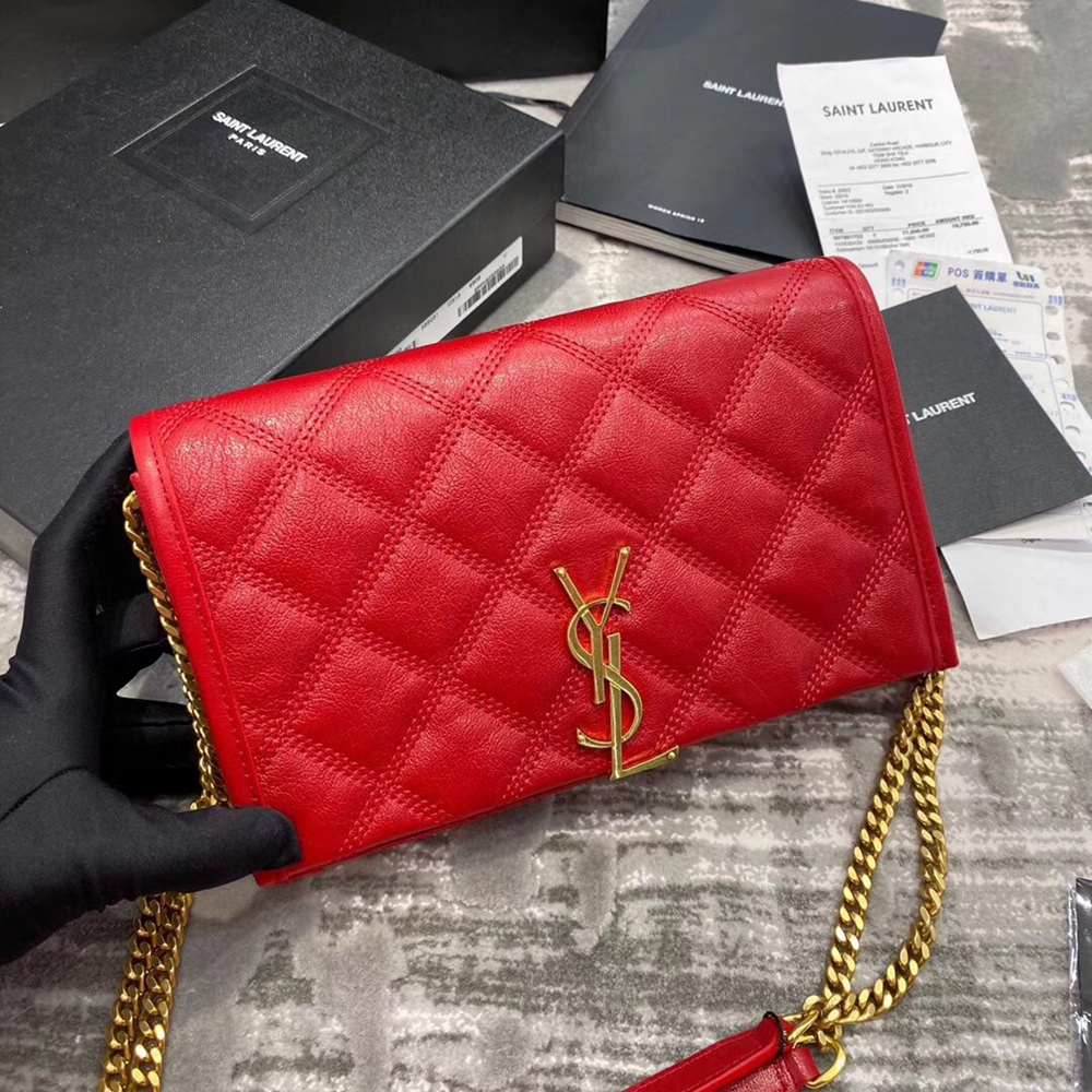 Saint Laurent WOC Becky Chain Wallet In Red Lambskin YSLBS81440