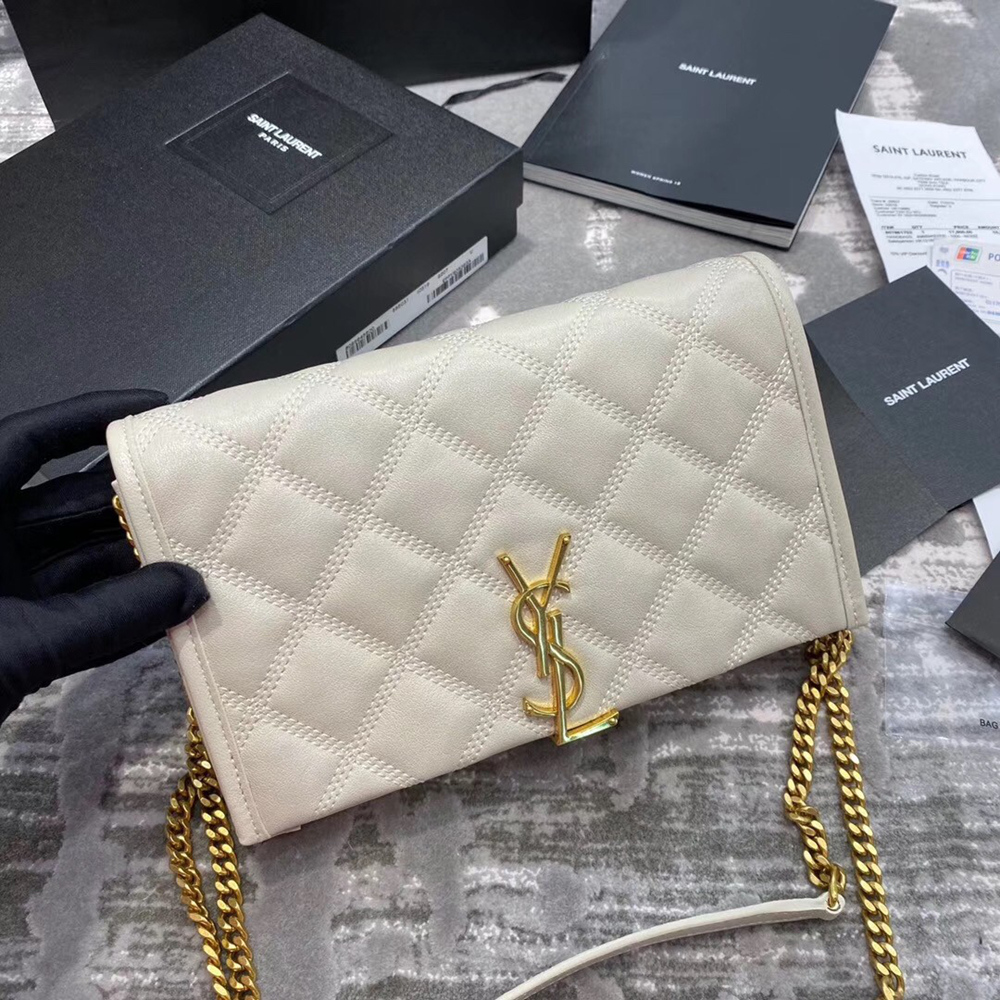 Saint Laurent WOC Becky Chain Wallet In White Lambskin YSLBS81441