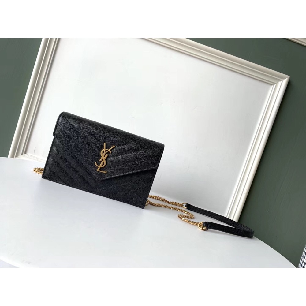 Saint Laurent WOC Envelope Chain Wallet In Black Leather YSLBS81446