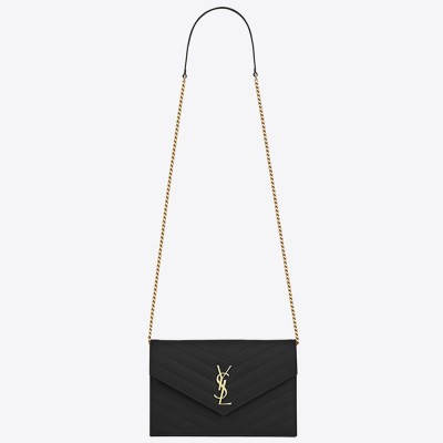 Saint Laurent WOC Envelope Chain Wallet In Black Leather YSLBS81446