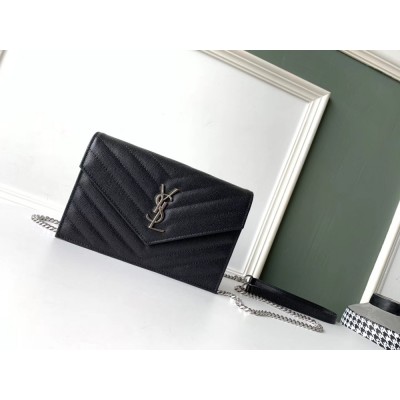 Saint Laurent WOC Envelope Chain Wallet In Noir Leather YSLBS81447