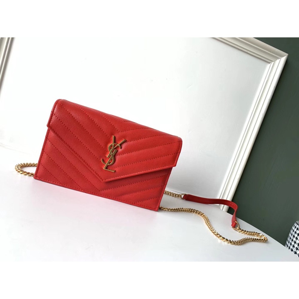 Saint Laurent WOC Envelope Chain Wallet In Red Leather YSLBS81448