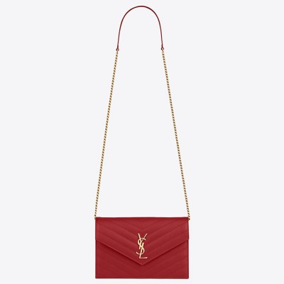 Saint Laurent WOC Envelope Chain Wallet In Red Leather YSLBS81448