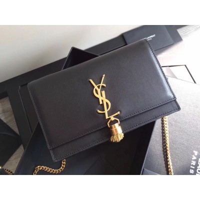 Saint Laurent WOC Kate Tassel Chain Wallet In Black Calfskin YSLBS81449