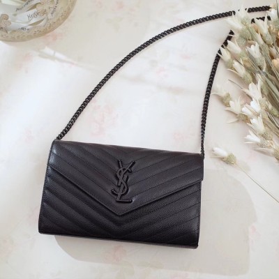 Saint Laurent WOC Monogram Chain Wallet All Black YSLBS81450