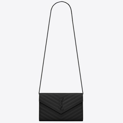 Saint Laurent WOC Monogram Chain Wallet All Black YSLBS81450