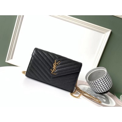 Saint Laurent WOC Monogram Chain Wallet In Black Leather YSLBS81451