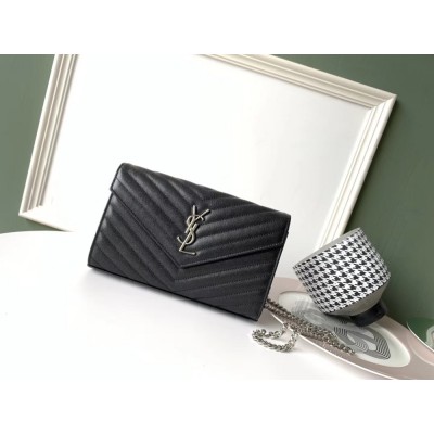 Saint Laurent WOC Monogram Chain Wallet In Noir Leather YSLBS81453