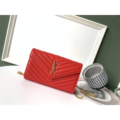 Saint Laurent WOC Monogram Chain Wallet In Red Leather YSLBS81455