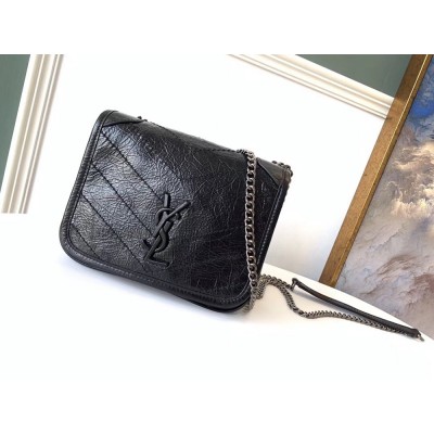 Saint Laurent WOC Niki Chain Wallet In Black Crinkled Leather YSLBS81456