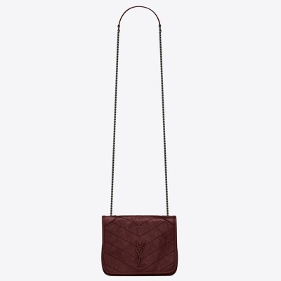 Saint Laurent WOC Niki Chain Wallet In Bordeaux Crinkled Leather YSLBS81457