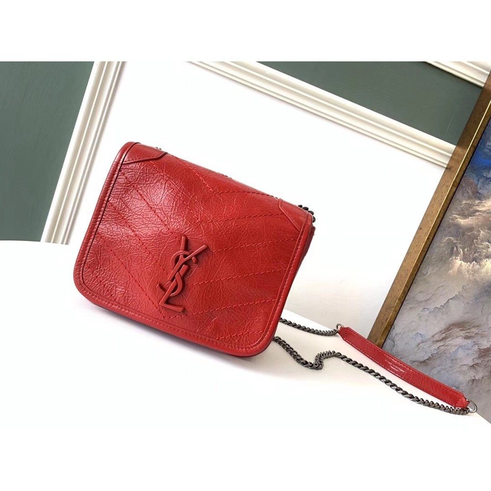 Saint Laurent WOC Niki Chain Wallet In Red Crinkled Leather YSLBS81458