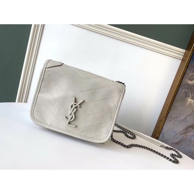 Saint Laurent WOC Niki Chain Wallet In White Crinkled Leather YSLBS81460