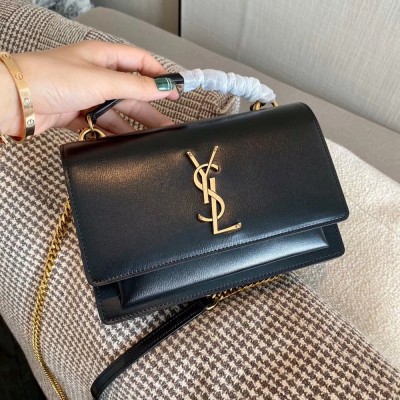 Saint Laurent WOC Sunset Chain Wallet In Black Calfskin YSLBS81464