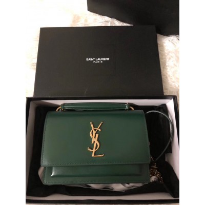 Saint Laurent WOC Sunset Chain Wallet In Green Calfskin YSLBS81466