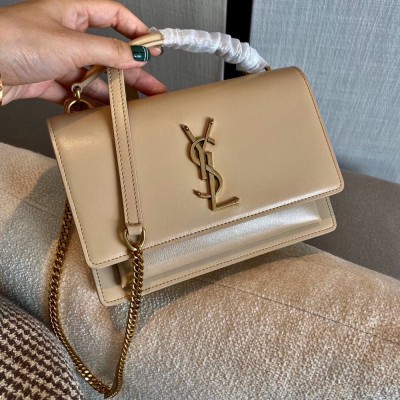 Saint Laurent WOC Sunset Chain Wallet In Taupe Calfskin YSLBS81468