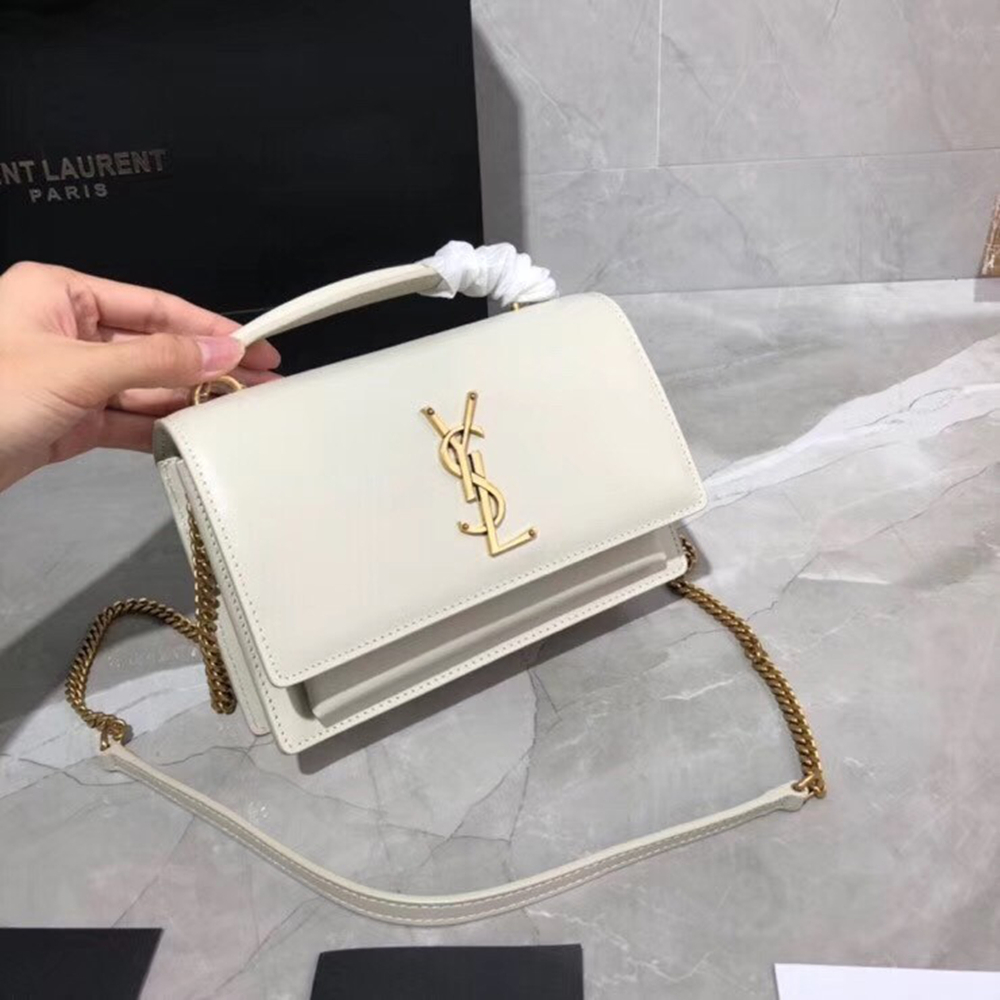 Saint Laurent WOC Sunset Chain Wallet In White Calfskin YSLBS81469