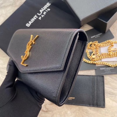 Saint Laurent WOC Uptown Chain Wallet In Black Leather YSLBS81470