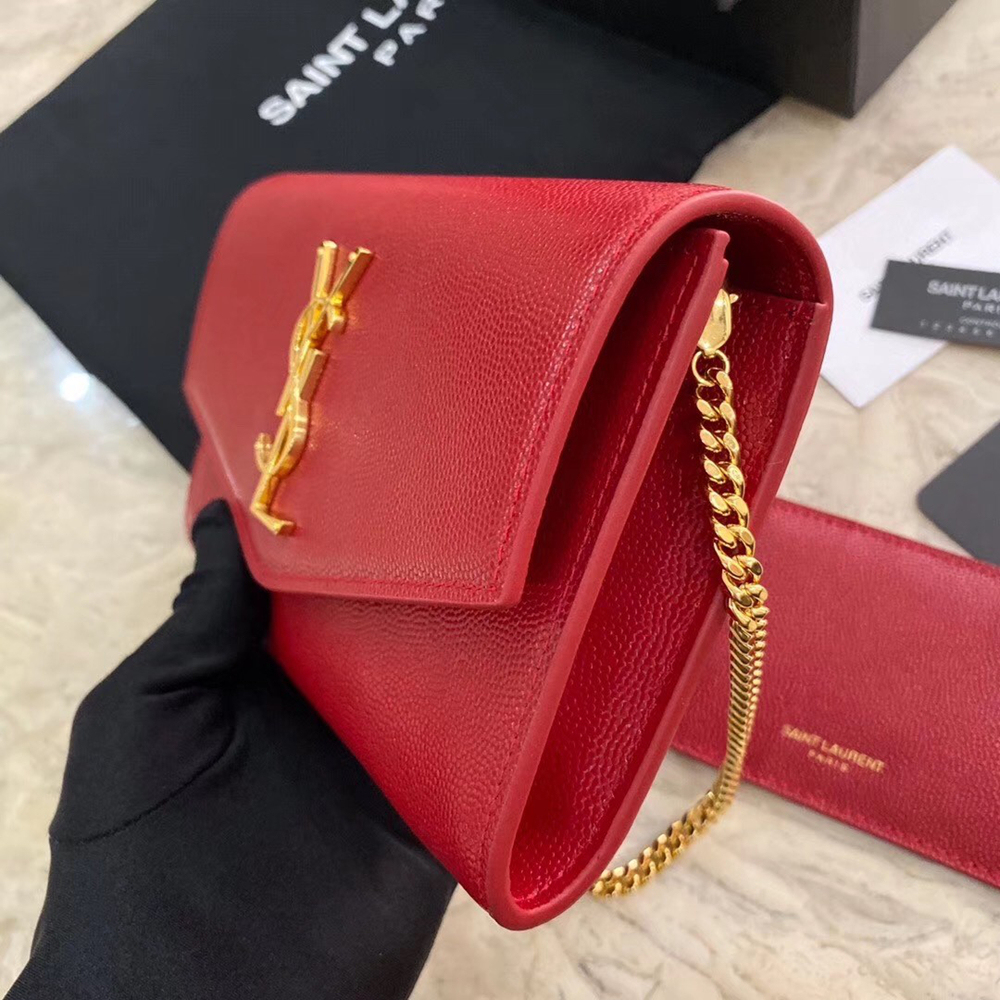 Saint Laurent WOC Uptown Chain Wallet In Red Leather YSLBS81471