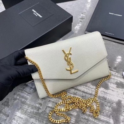 Saint Laurent WOC Uptown Chain Wallet In White Leather YSLBS81472