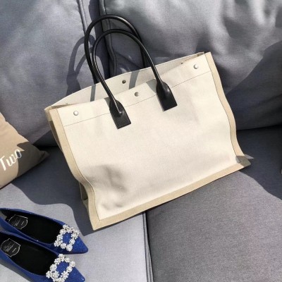 Saint Laurent White Linen Rive Gauche Tote Bag YSLBS81416