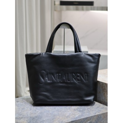 Saint Laurent Wide Puffer Tote Bag in Black Nappa Lambskin YSLBS81417