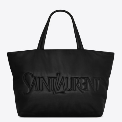 Saint Laurent Wide Puffer Tote Bag in Black Nappa Lambskin YSLBS81417