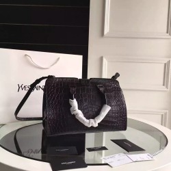 Saint Laurent All Black Small Cabas YSL Crocodile Embossed Bag YSLBS81005