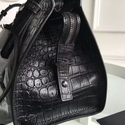 Saint Laurent All Black Small Cabas YSL Crocodile Embossed Bag YSLBS81005