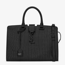 Saint Laurent All Black Small Cabas YSL Crocodile Embossed Bag YSLBS81005