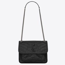 Saint Laurent Baby Niki Chain Bag In Black Crinkled Leather YSLBS81012